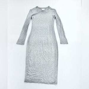 B.L.Q. grey bodycon midi length long sleeve stretch contour dress 0